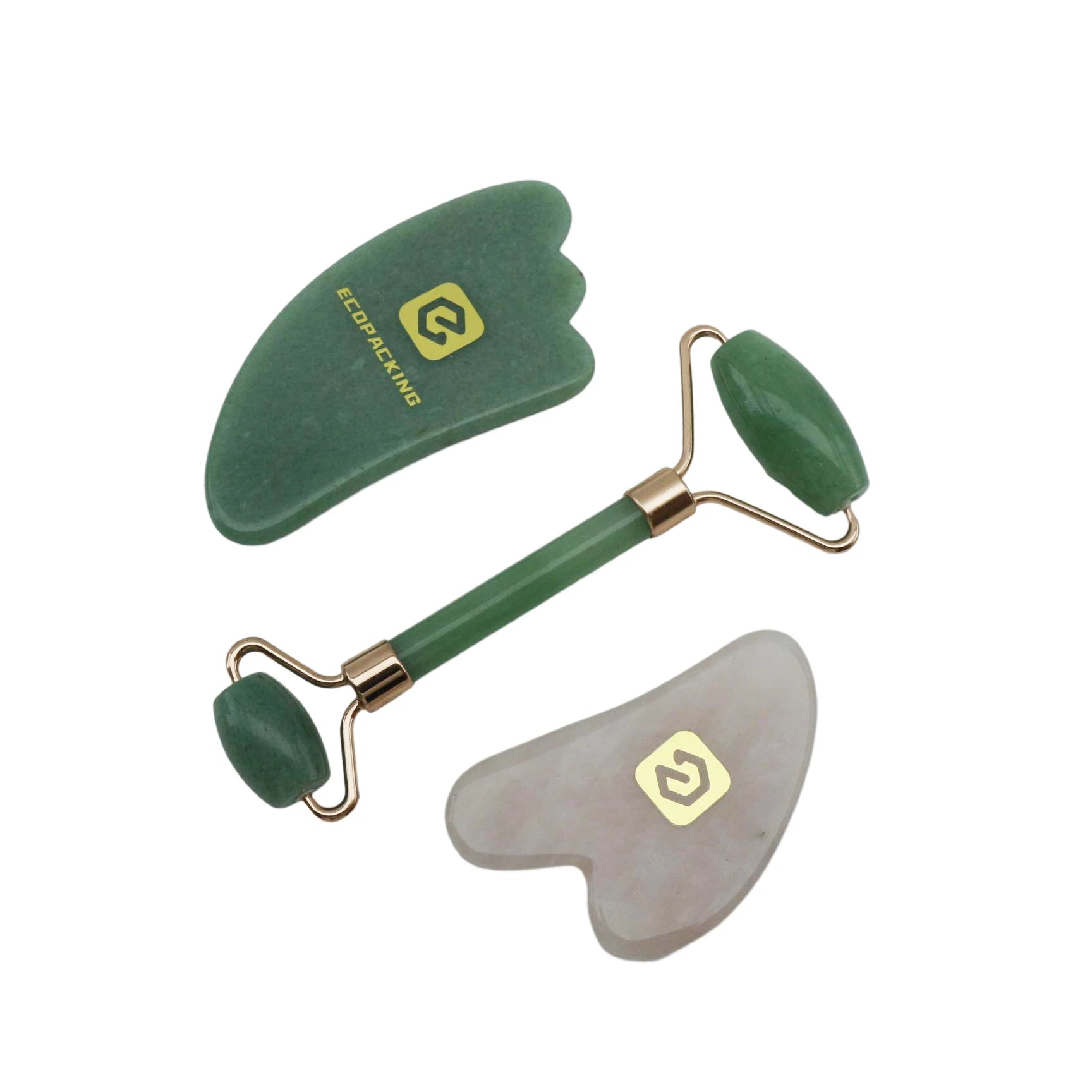 Natural Crystal Stone Anti Aging Custom logo Facial Face Tool Massage Jade Roller Gua Sha Set for Face - 图片 8