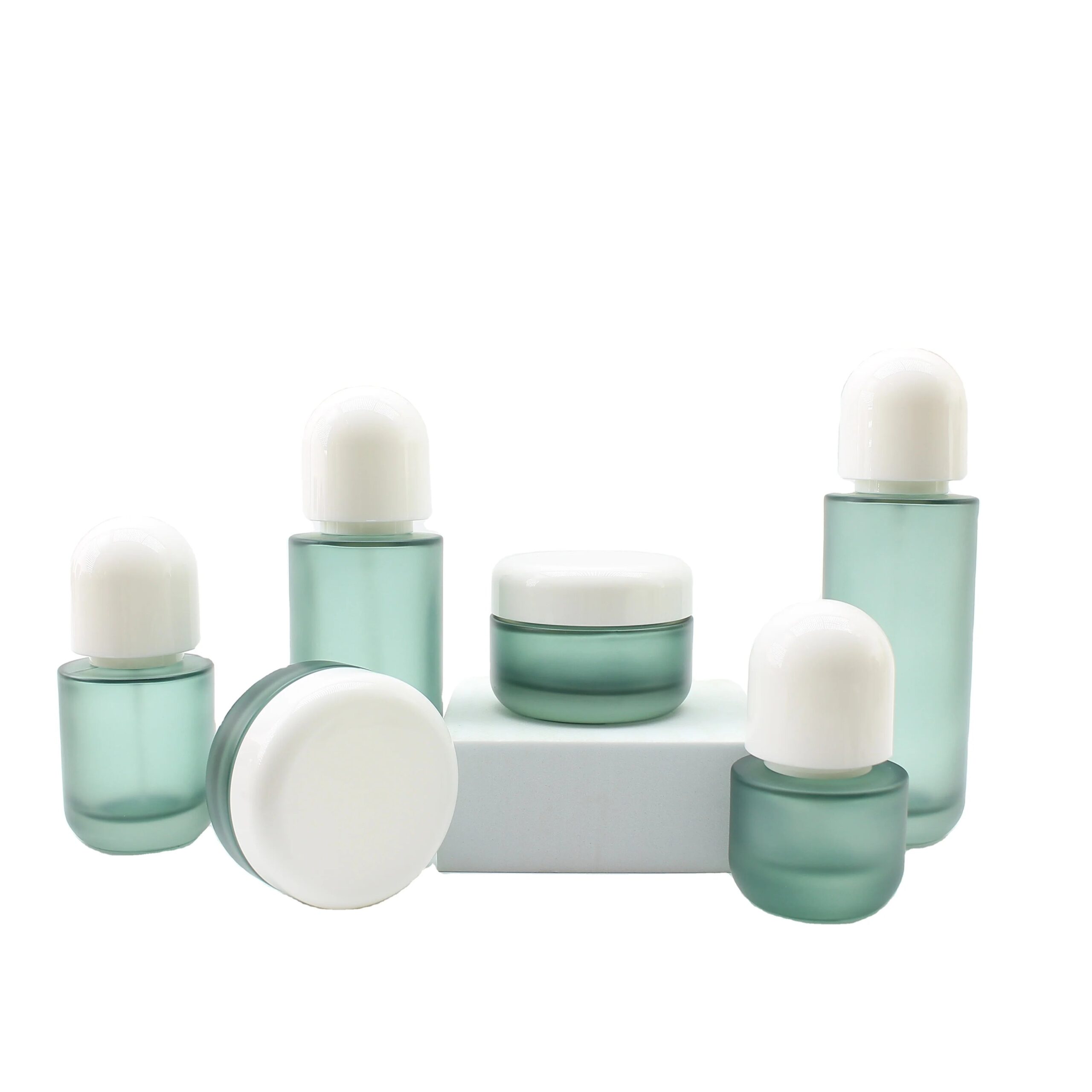 Luxury Frosted Teal Flat Shoulder Cosmetics Jar 30ml 50ml 100ml 120ml Glass Toner Lotion Serum Bottles Packaging Containers Set - 图片 5
