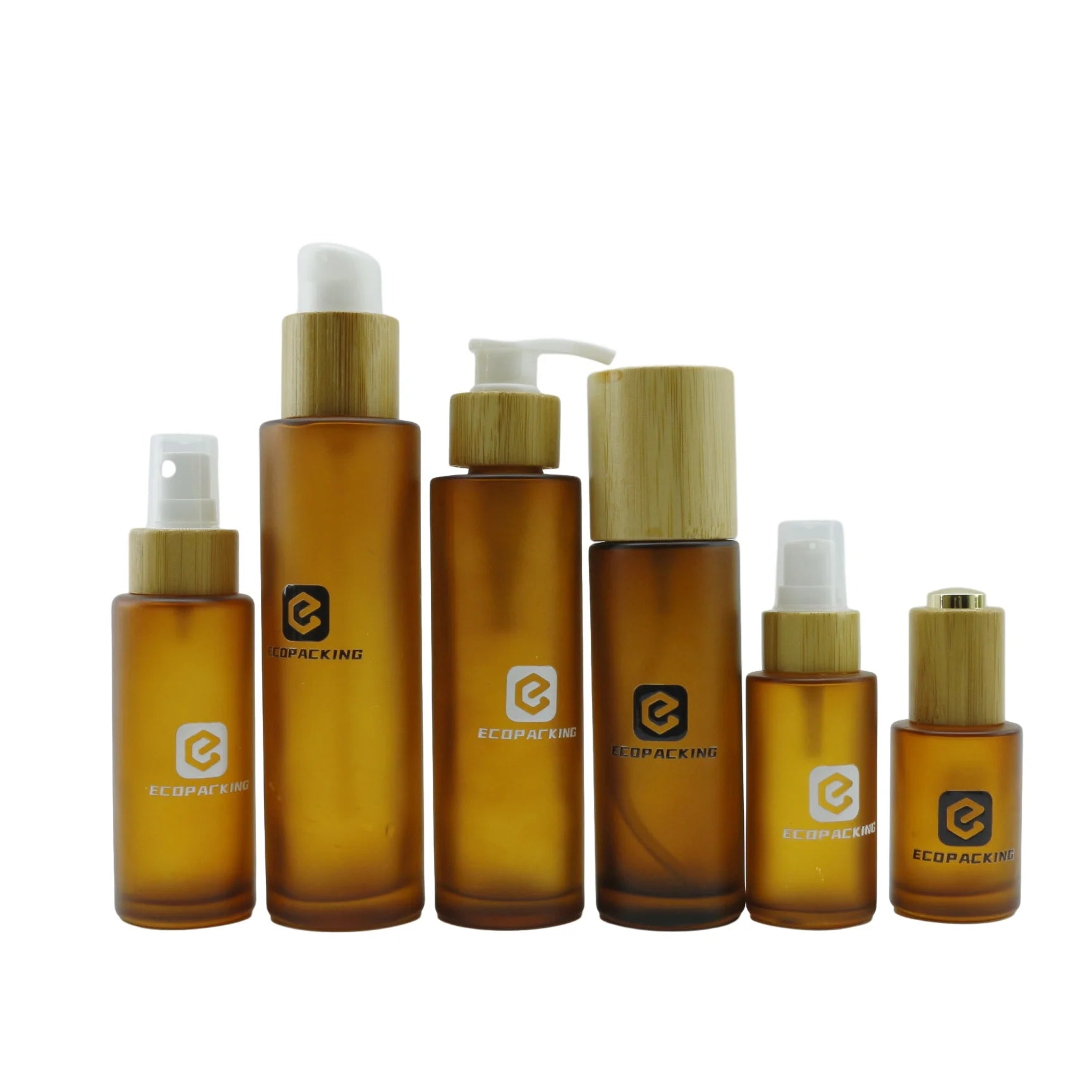 Empty Amber Brown Cosmetic Glass Jar 1oz 5g 10g 15g 20g 50g 100g 30g Eye Cream Frosted Glass Jar 50ml with Bamboo Cap Lid - 图片 5