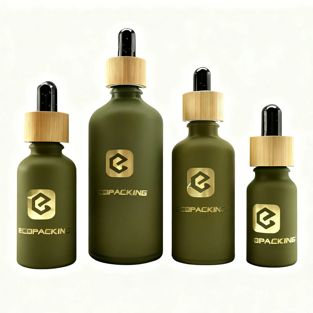 30ml Frosted Glass Dropper Bottle with Bamboo Pipette Amber & Blue Colors Customizable for Essential Oil Eye Drops & Mascara - 图片 5