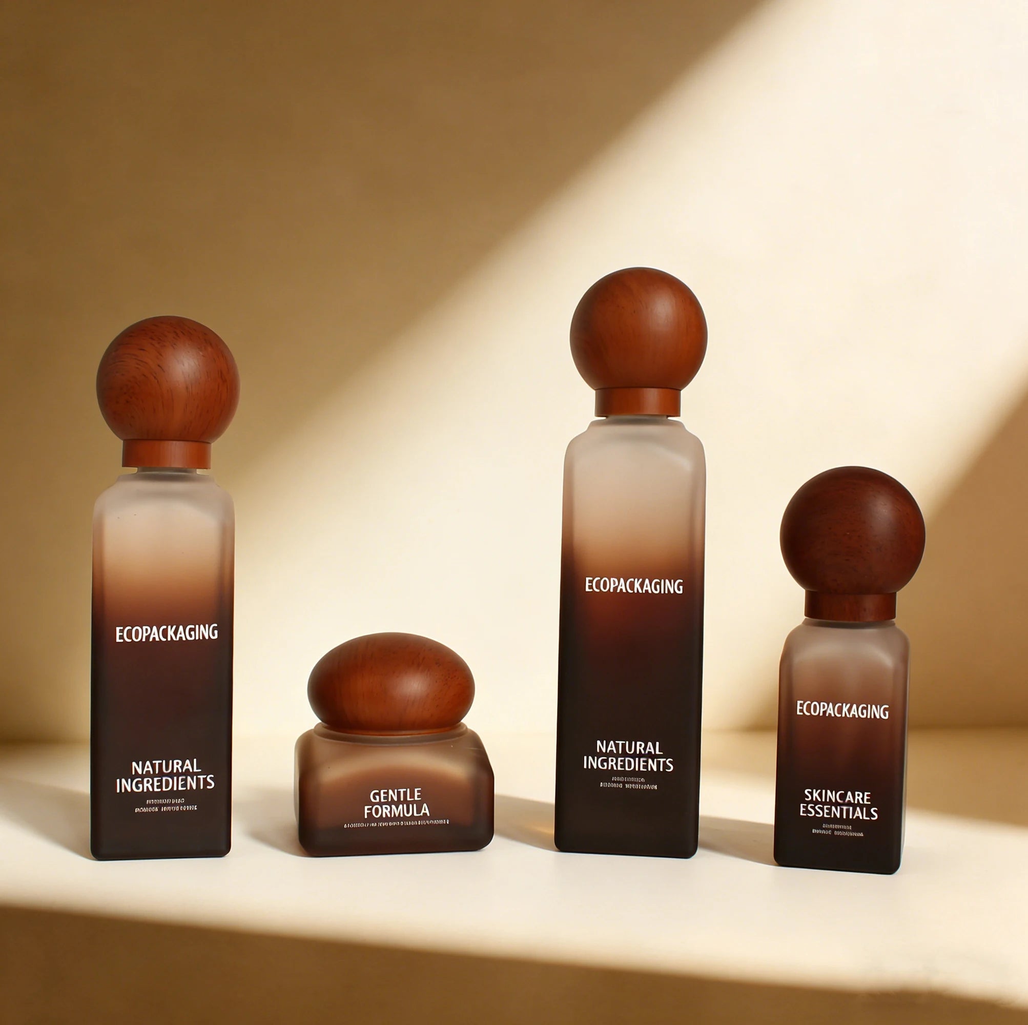 Cosmetic Skincare Packaging Custom square Glass Pump Serum Bottle&cream Jar with Water Transfer Printing Wood Cap - 图片 5