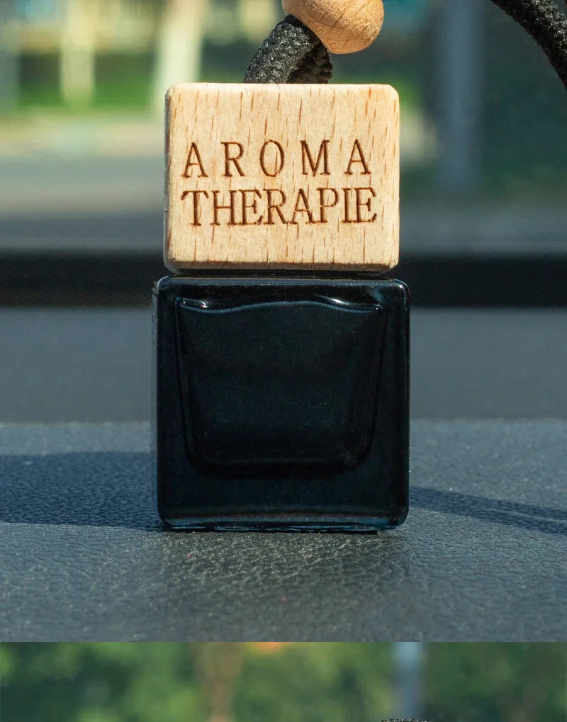 8ml Black Square Hanging Car Air Freshener Car Diffuser Bottles with Black Wooden Cap - 图片 3