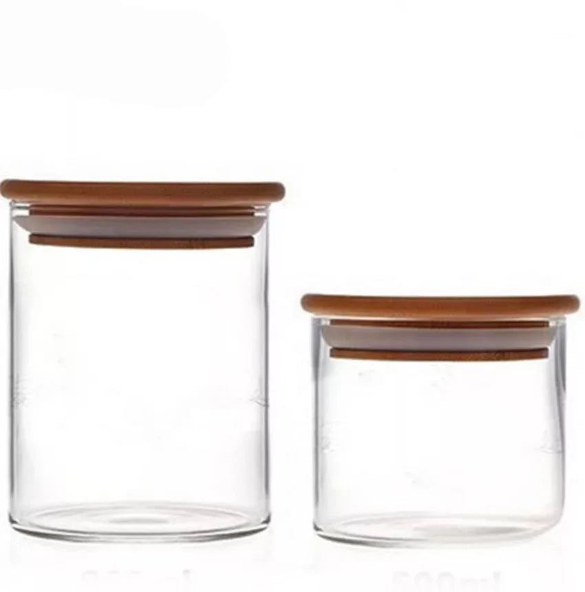 Recycled Mini Small Transparent Clear Borosilicate Empty Round Glass Candle Container Jars with Bamboo Wooden Lid