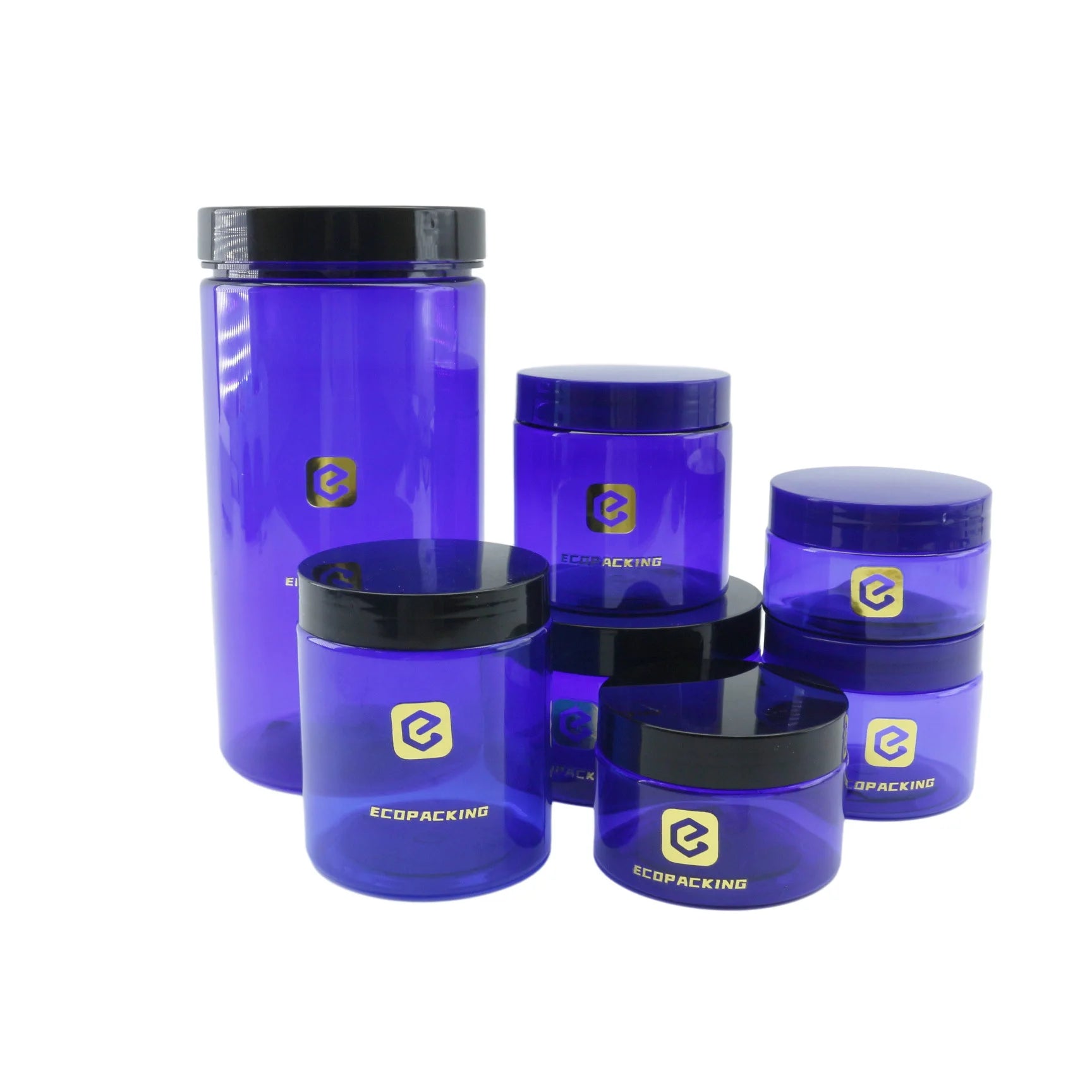 Wholesale 1oz 2oz 4oz 8oz 16oz 32oz Blue PET Plastic Facial Care Jars Recyclable Cosmetic Packing for Hair