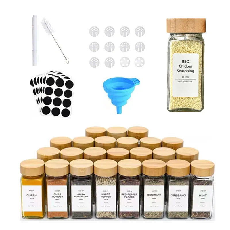 120ml 4oz square Seasoning Bottle Set Spice Container Kitchen Storage Jar with Bamboo Wood Lid - 图片 7