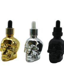 Wholesale 30ml 60ml Matte Black Electroplate  Gold Sliver Cosmetic Skull Glass Serum Dropper  Bottle for Essential Oil