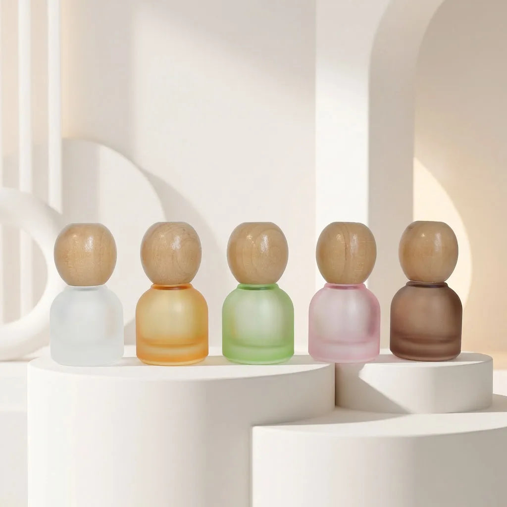 10ml Frosted Glass Roller Bottles with Wooden Ball Cap Empty Refillable Roll on Bottles for Essential Oil - 图片 8
