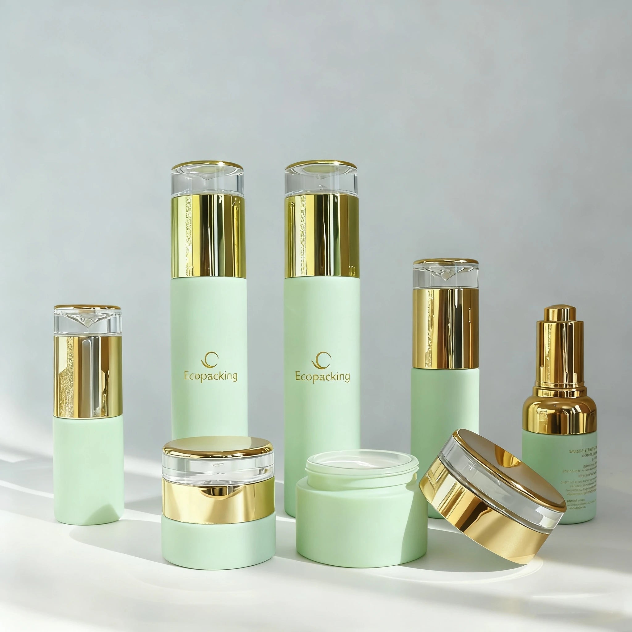 Hot Sale Glass Cosmetic Set 30ml White Dropper Bottle With Gold Lid Empty 15g Face Cream Jar - 图片 8