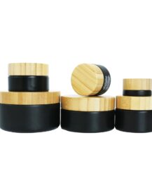 Frosted Black Matte Cream Cosmetic Glass Candle Jar with Wooden Bamboo Lid 5ml 15ml 30ml 50ml 100ml 200ml