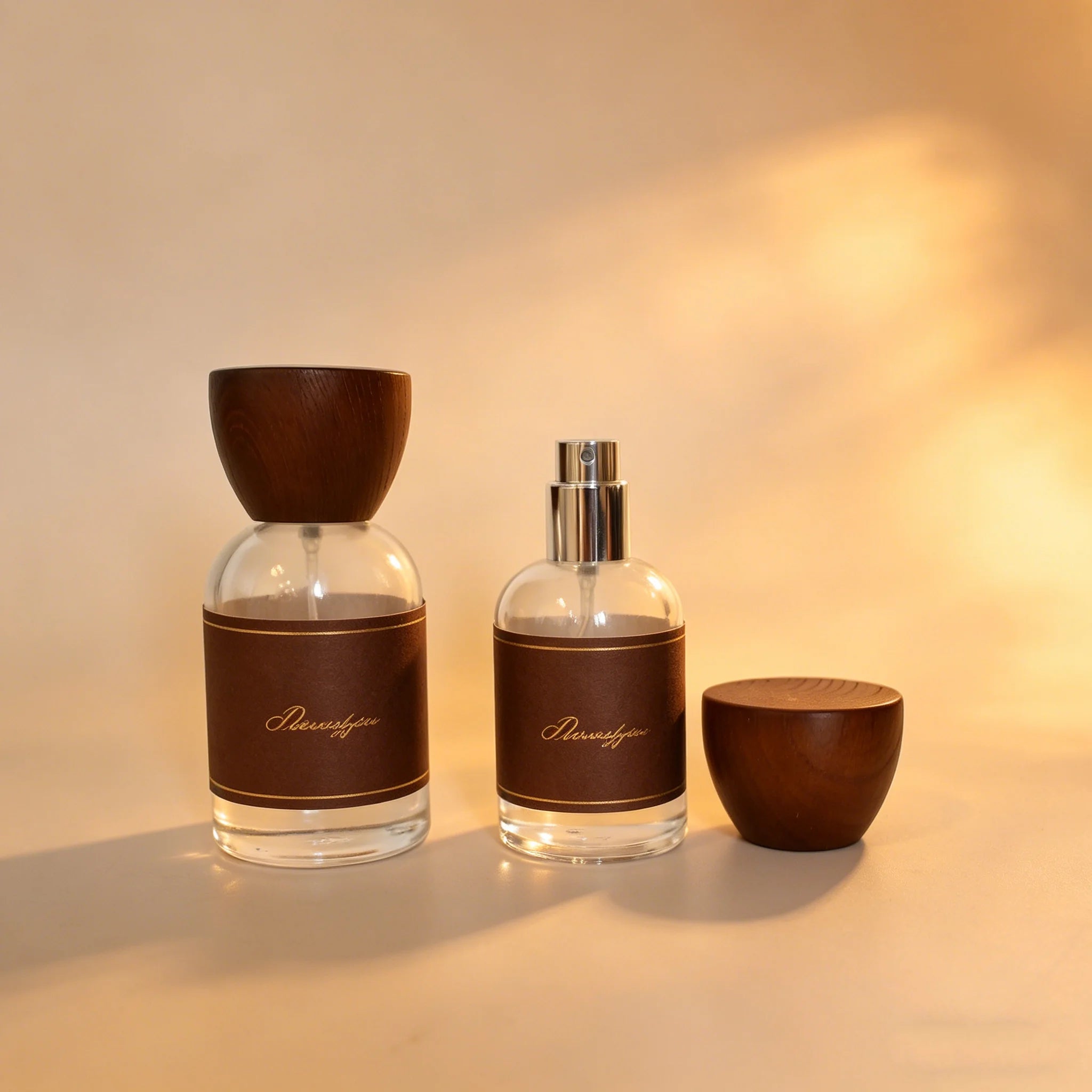 Wholesale Luxury 30ml 50ml 100ml Amber Round Empty Glass Perfume Bottle with Wood Cap for Professional Distributors - 图片 6