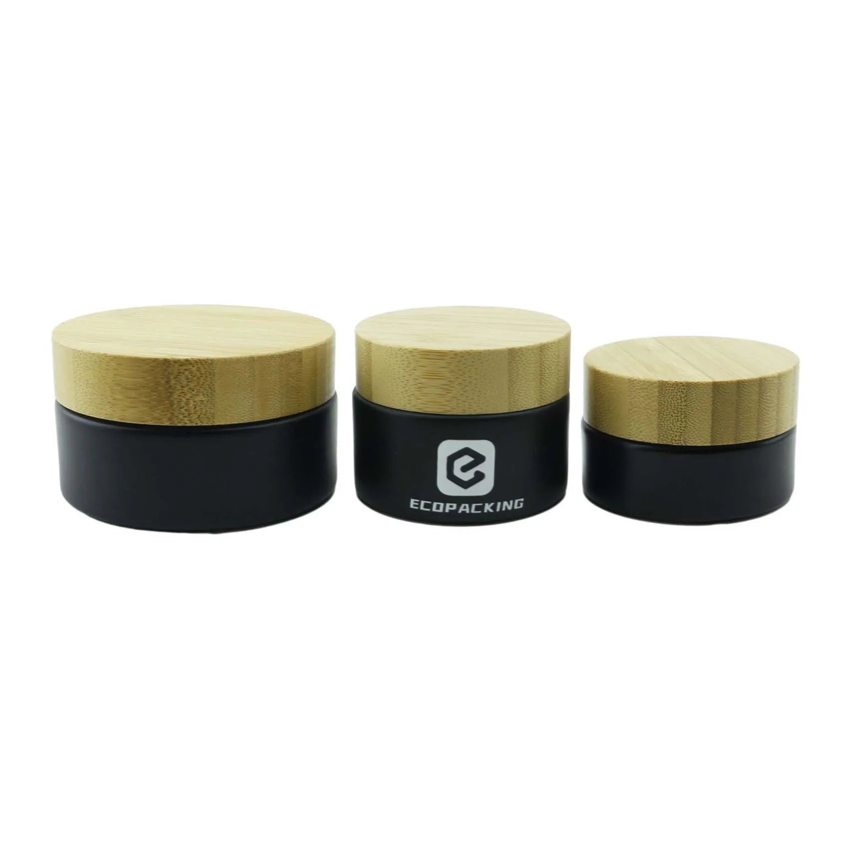 Natural 5g 15g 30g 50g 100g Cream Wooden Jars Matte Frosted Black Glass Jar With Bamboo Lid - 图片 7
