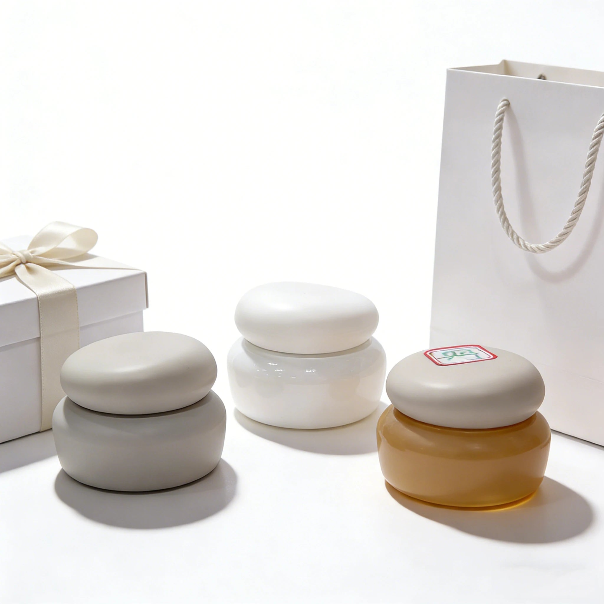 Luxury New Shape 30-120ml White Matte Lotion Glass Bottles & 30-50g Clear Cream Jars Skincare Packaging Set - 图片 2