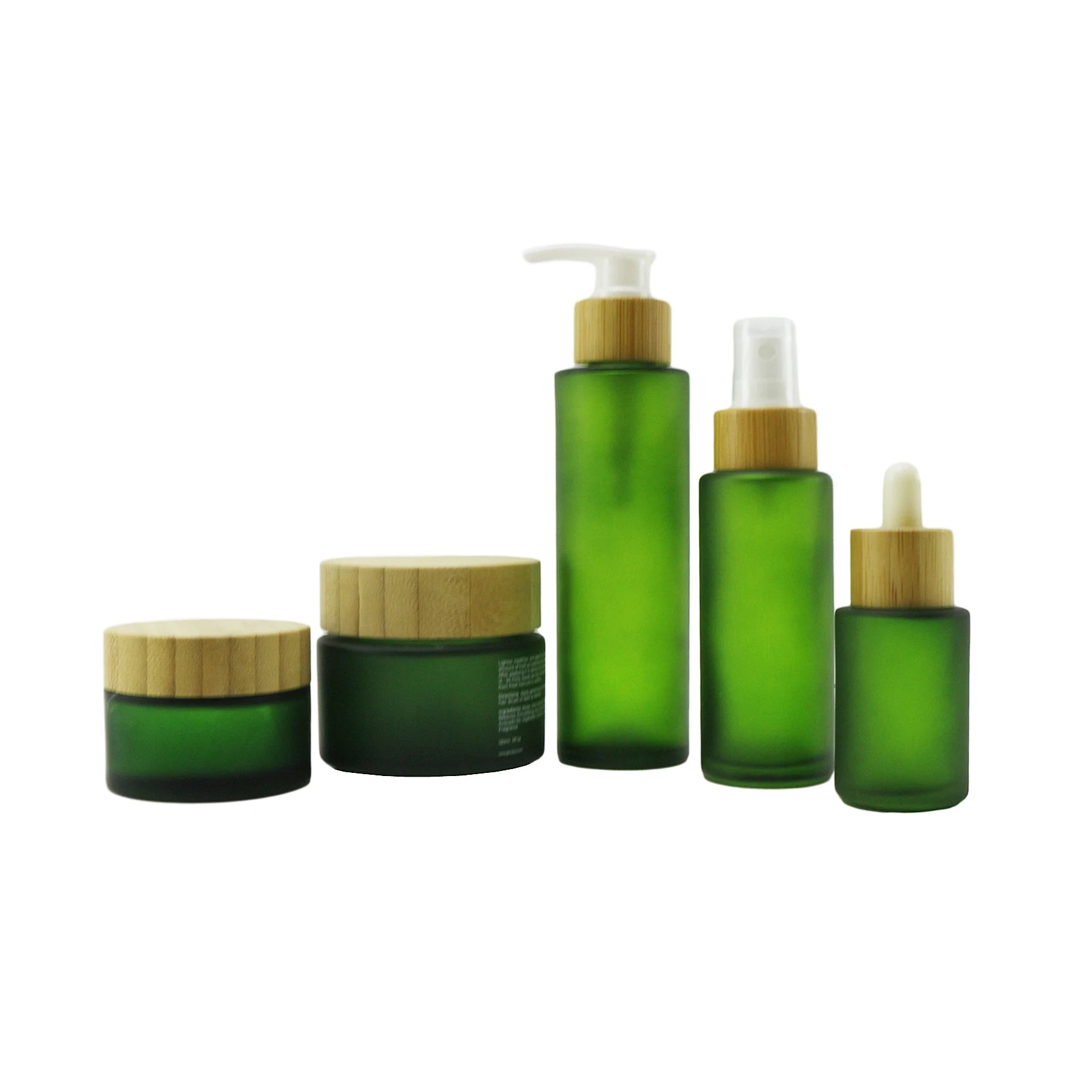 Luxury Cosmetic Glass Pump Bottle 30ml 50ml 100ml 200ml Glass Frosted Green Bamboo Lotion Pump Bottle - 图片 3
