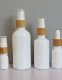 Empty Body Oil Container 5 ml 15 ml 50 ml 100 ml White Glass Serum Dropper Bottle with Bamboo Dropper Cap