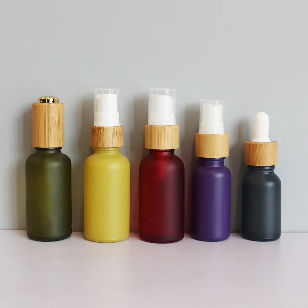 Custom Frosted 30 ml 50ml 60 ml 100ml Glass Dropper Bottles Cosmetic 5ml 10ml Glass Perfume Spray Bottle with Bamboo Lid Cap - 图片 7