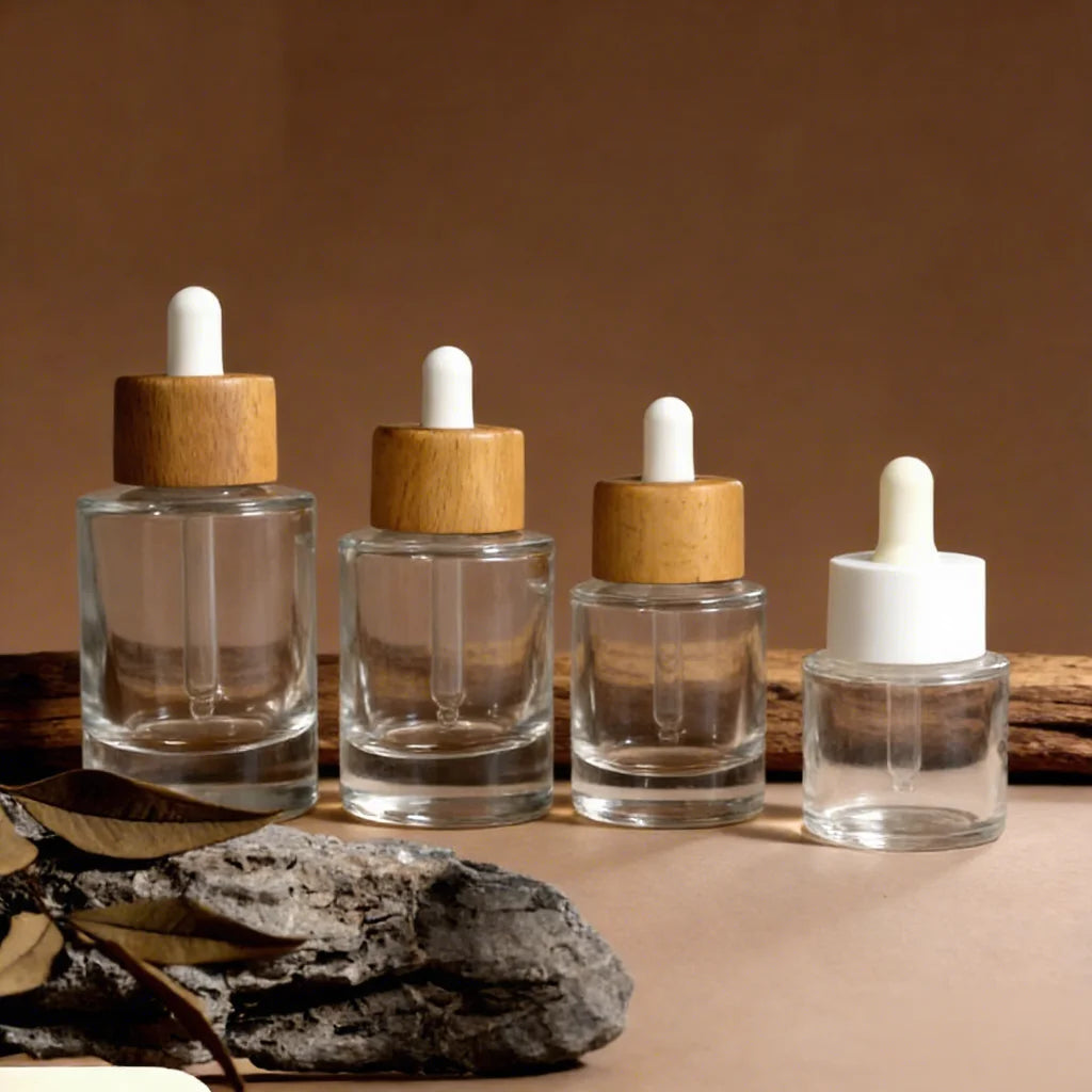 New 15ml 30ml 50ml Glass Dropper Bottles with Bamboo Lid Thick Bottom Flat Shoulder Essential Cosmetic Oil Serum Hair Oil Bottle - 图片 2