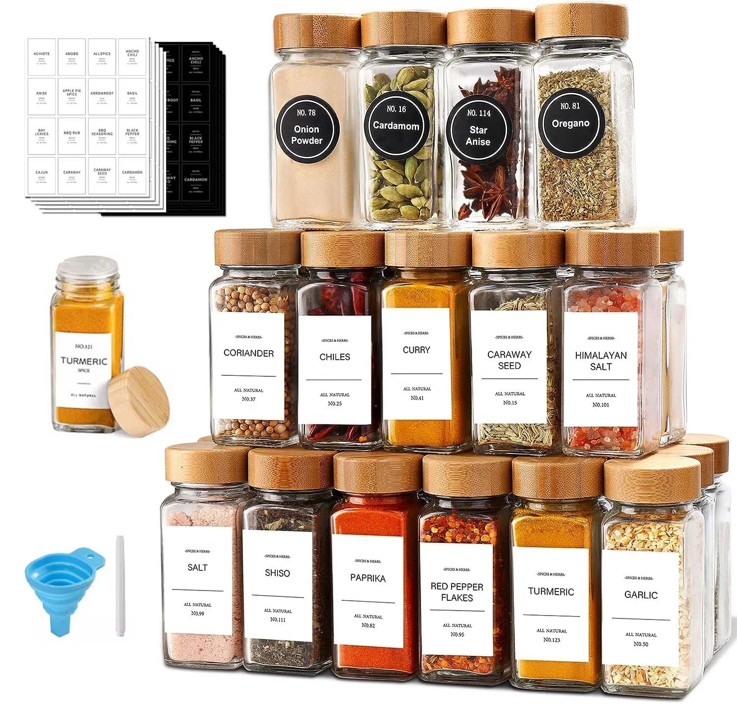 Wholesale Eco-Friendly Glass Bamboo Square Spice Jars Bamboo Lid 120ML Capacity Freshness Preservation for Kitchen Condiment - 图片 5