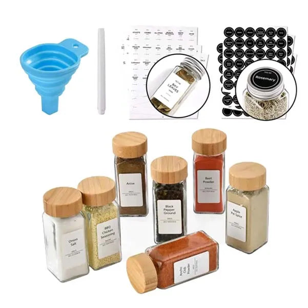 4oz Empty Spice Bottles Set with Acacia Wood Lid Shaker Lids 120ml Square Glass Spice Jars with Labels AAA8888 - 图片 4
