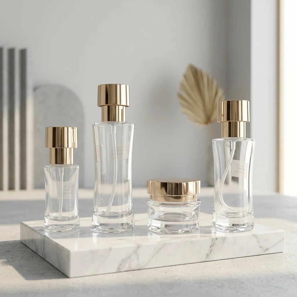 Luxury Glass Cosmetic Packaging Set Gold Lotion Pump Bottle and Face Cream Jar Skincare Container Wholesale - 图片 4