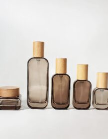 Cosmetic Packaging Luxury Glass Cream Face Balm Cosmetic Jar with Wooden Lid for Skin Care 30g 50g