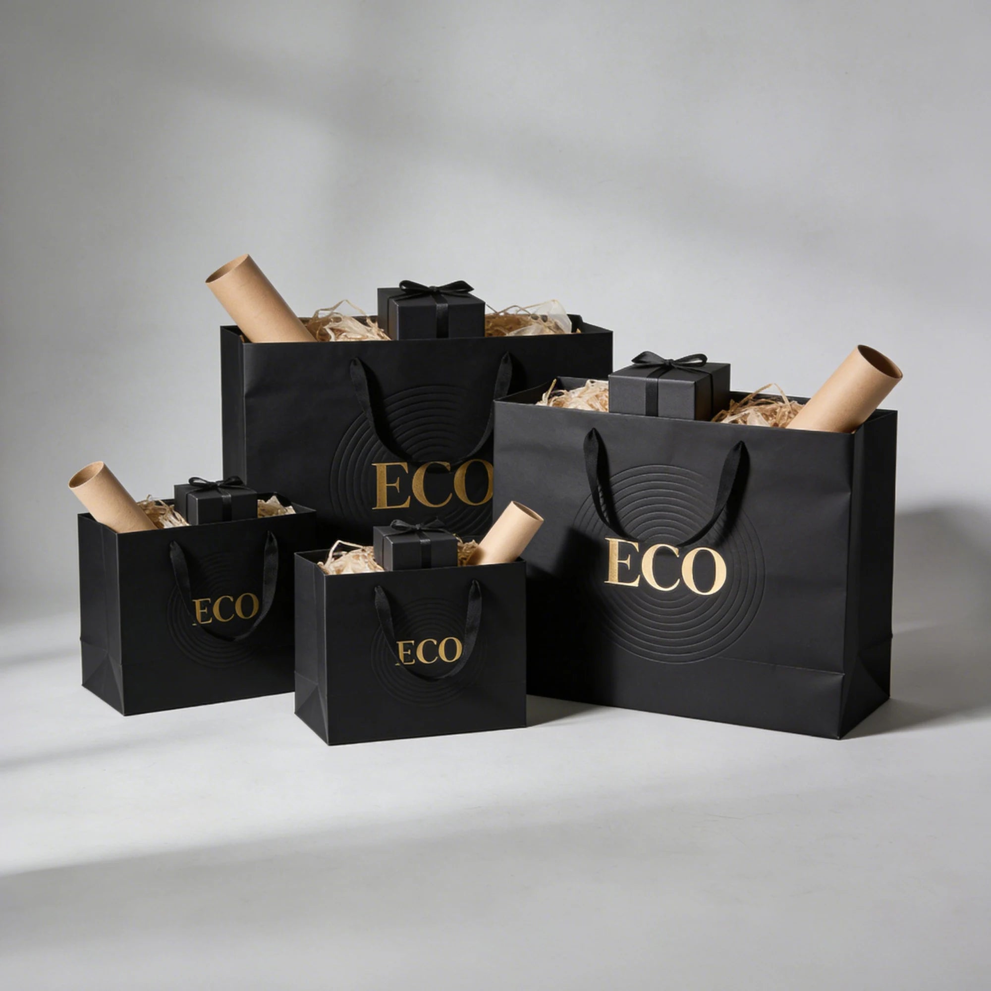 Cosmetics Clothes Packaging Paper Bag Personalized Matt Black Luxury Custom Paper Shopping Bags Embossing Process - 图片 6