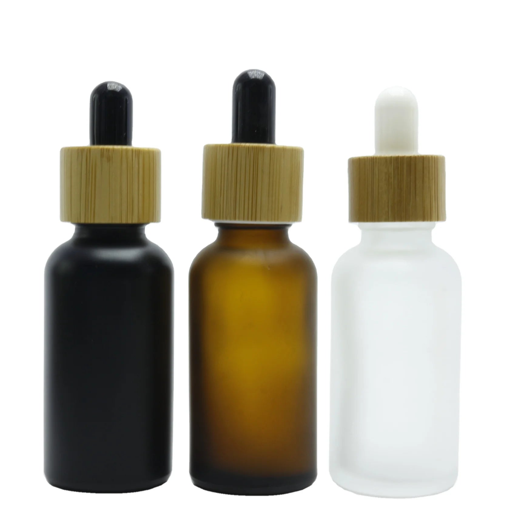 10ml 15ml 20ml 30ml 50ml 100ml frosted wooden lid dropper bottle black clear amber essential oil glass bottle with bamboo cap - 图片 2