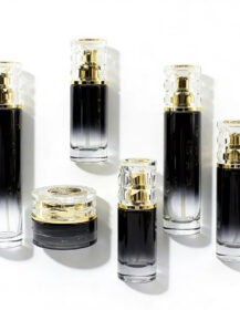 Luxury Skincare Cosmetic Packaging Set 120ml 100ml 30ml 50ml Black Glass Dropper Lotion Serum Pump Bottle Cream Jar 50g 30g Gold