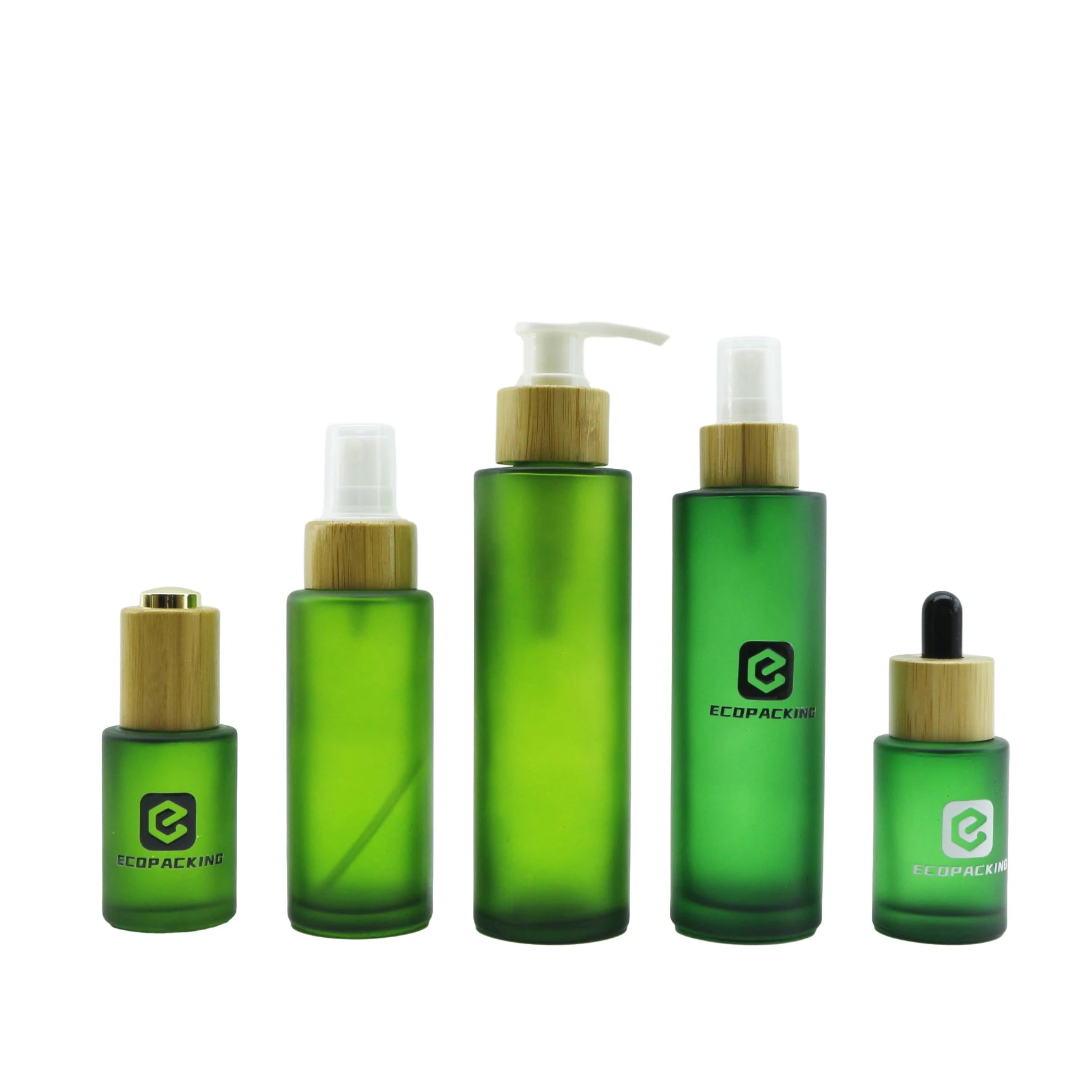 Bamboo 30g 50g 100g Glass Jar Cosmetic Face Serum Lotion Cosmetic Bottle 200ml Set Green Glass Cosmetic Packaging - 图片 7