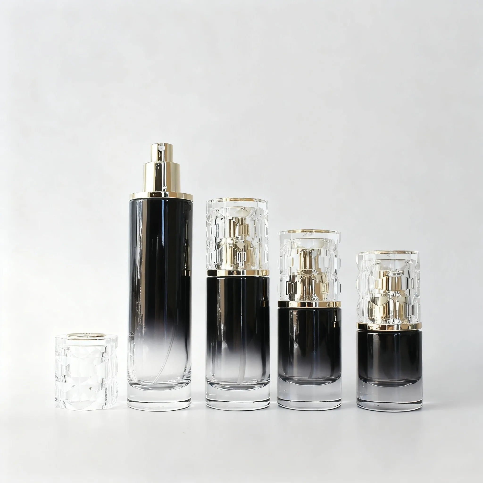 In Stock Luxury Gradient Black Glass Spray Pump Bottles 20ml 30ml 50ml 100ml 120ml Empty Face Cream Jar Cosmetic Set C888 - 图片 5