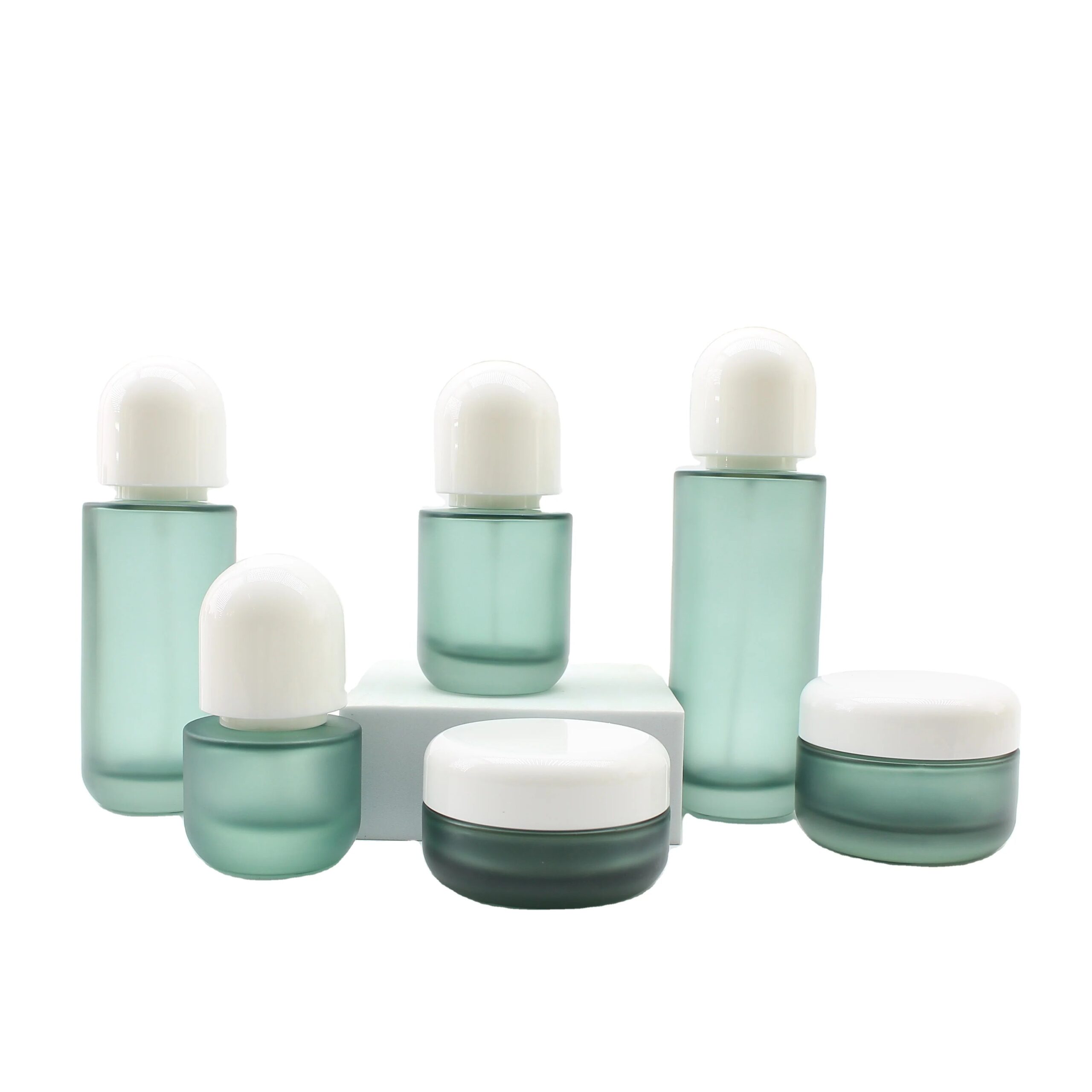 Luxury Frosted Teal Flat Shoulder Cosmetics Jar 30ml 50ml 100ml 120ml Glass Toner Lotion Serum Bottles Packaging Containers Set - 图片 2