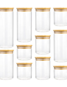 High Borosilicate Kitchen Food Storage Container Glass Spice Jar With Airtight Bamboo Lids C888