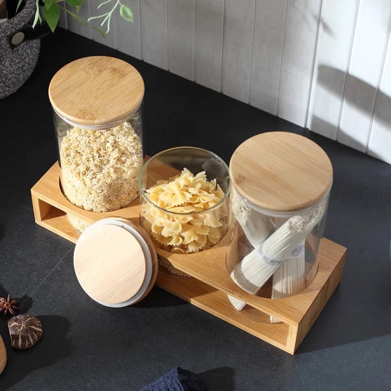 1800ml Eco-Friendly Glass Tea Storage Jar with Bamboo Lid Kitchen Food Storage Containers Set Screw Cap Sealing Packed in Carton - 图片 2