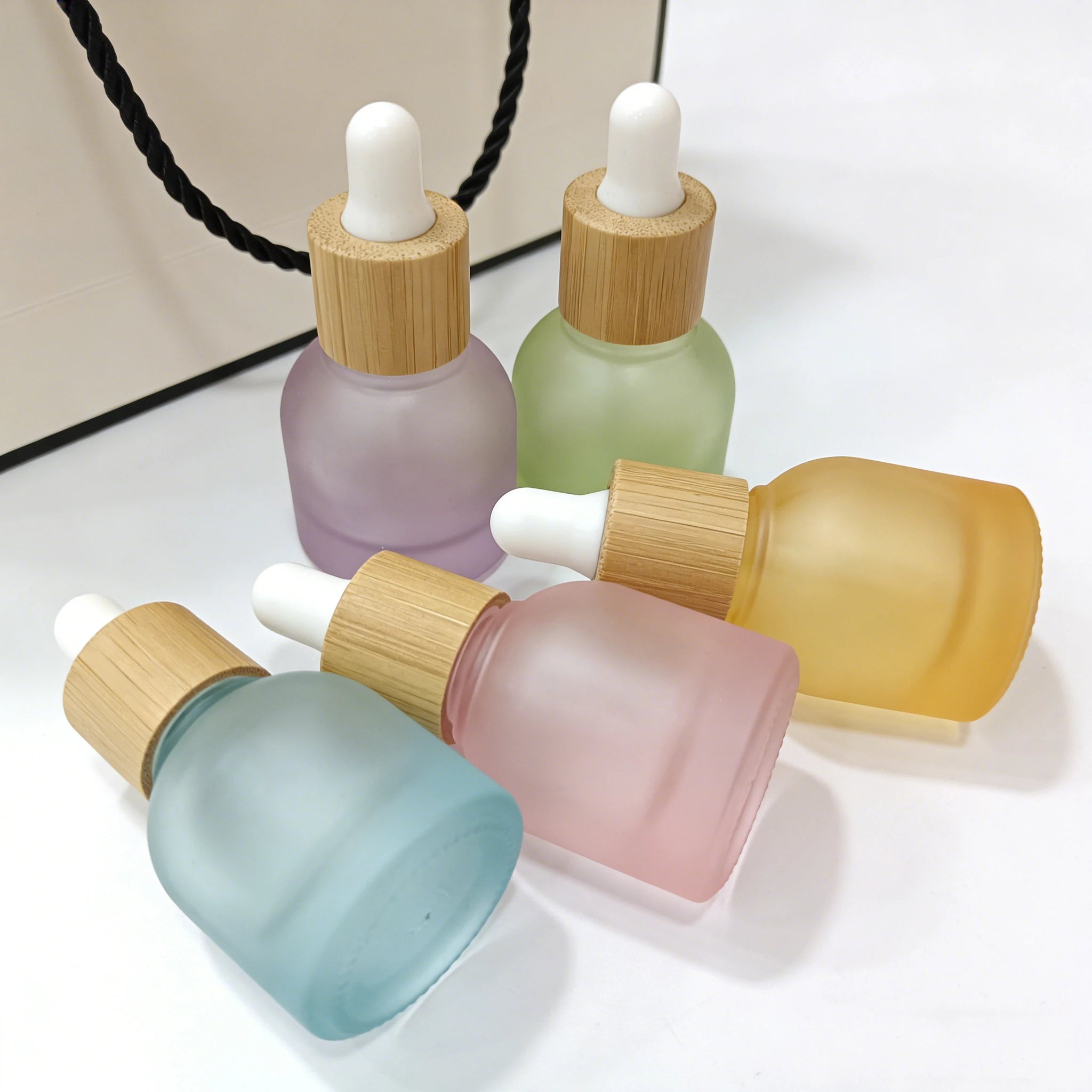 10ml Skin Care Packaging Empty Frosted Glass Bottle Essential Oil Bottle with Bamboo Lid for Cosmetic Packaging - 图片 3