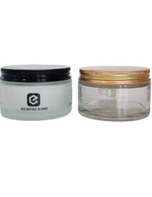 Luxury Body Scrub Jars 200ml 200g clear Frosted Glass Cosmetic Jar with Gold Black Aluminum Lid Cap