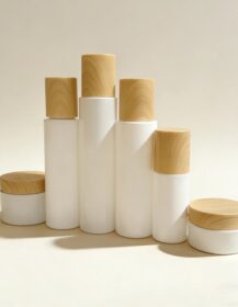 Empty Wood Grain Full Lid Glass Spray Mist Lotion Bottle with Fine Mist Pump High Quality 30ml/100ml Skin Care Cream Dispenser