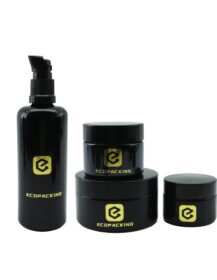 Empty Black UV 30ml 50ml 100ml 30g 50g Glass Eye Cream Jar and Bottle With Pump for Cosmetic Packaging