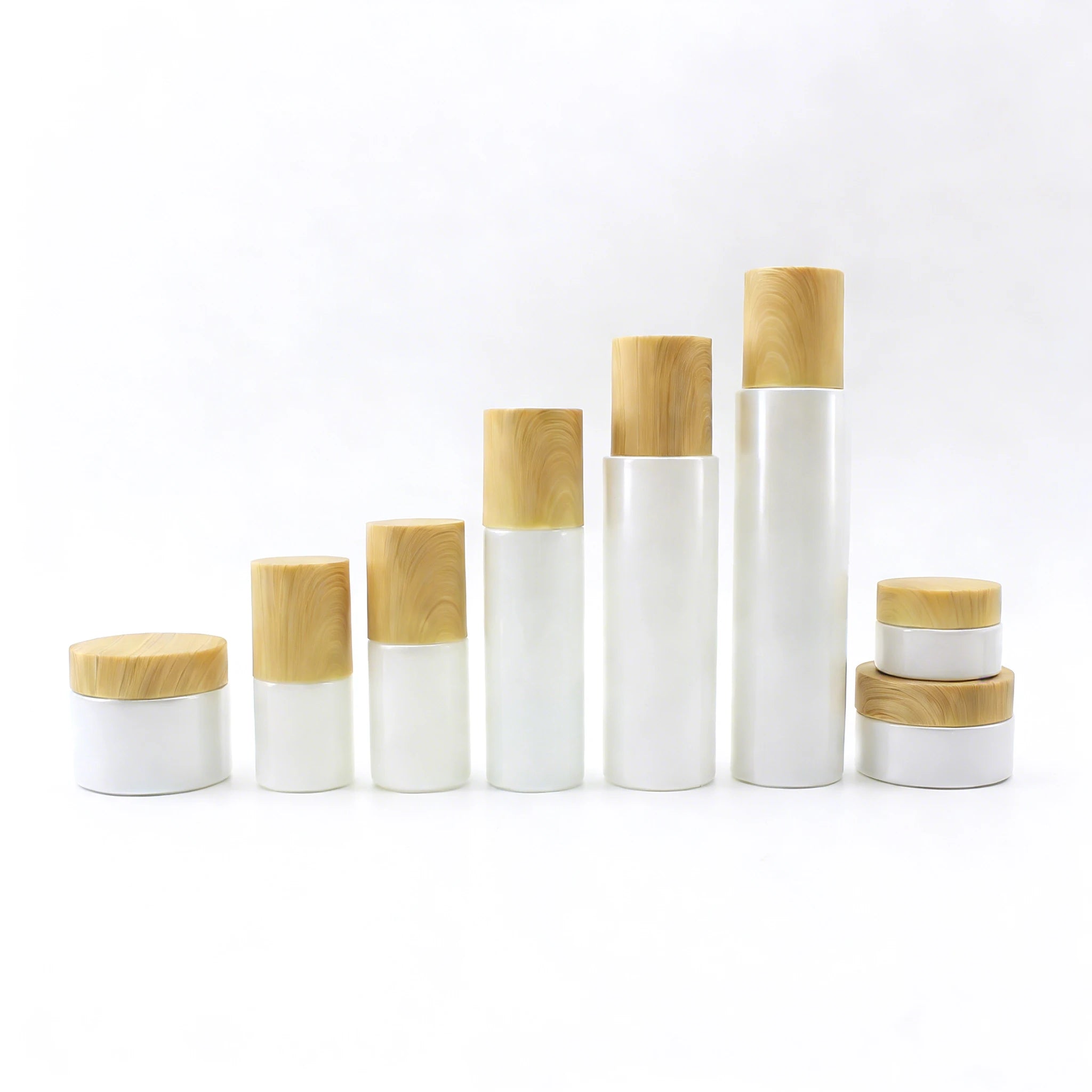 Skincare Packaging Set 20ml 30ml 60ml 100ml 120ml Essential Oil Lotion Bottle 20g 30g 50g Pearl White Glass Cream Jar