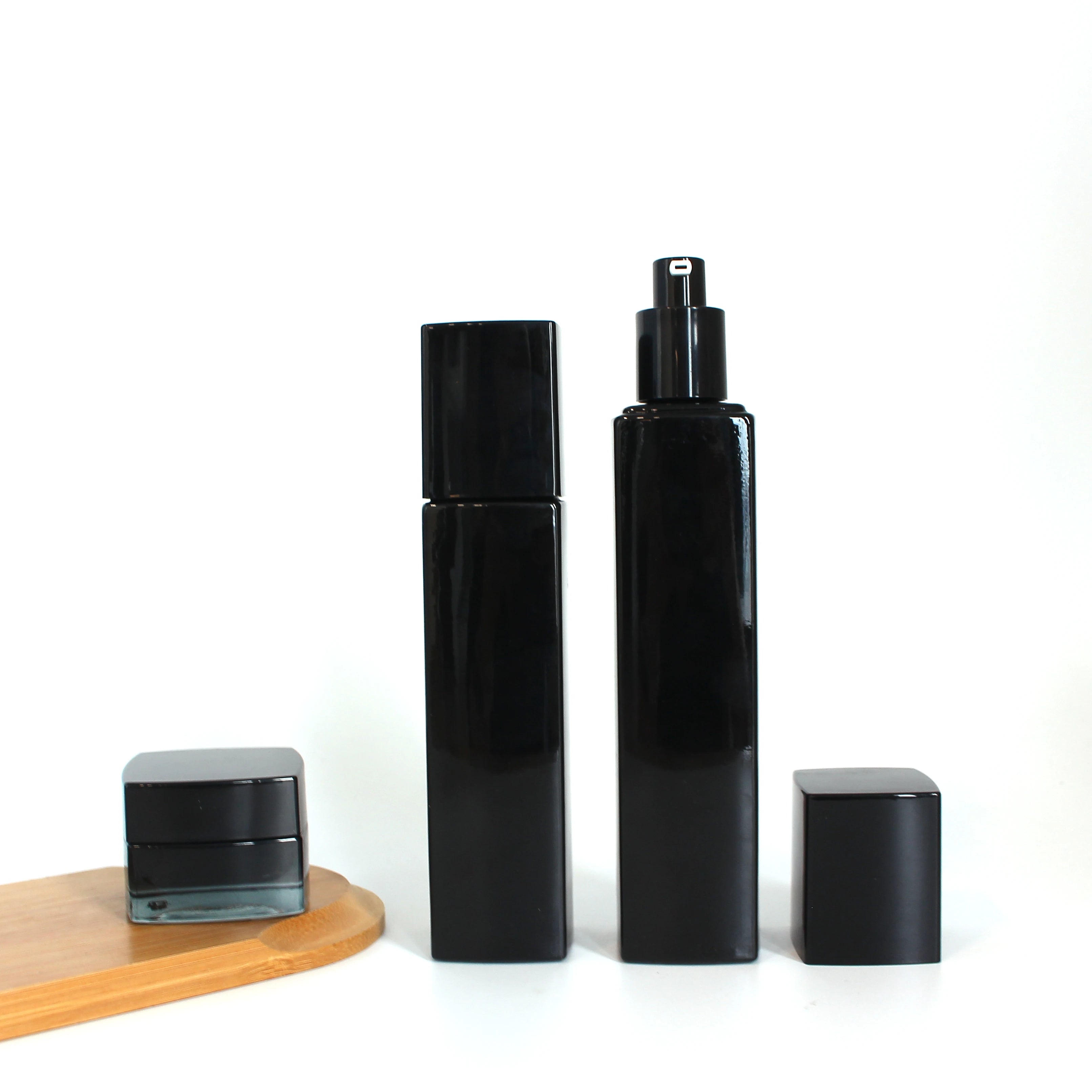 100ml 120ml square Cosmetic Luxury Essential Oil Hair Seum Skin Care Glass Pump Lotion Bottle Custom OEM - 图片 3