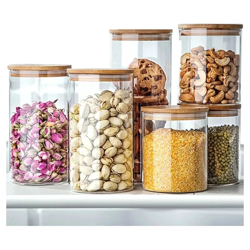 Glass Jar with Bamboo Lids Glass Airtight Food Storage Containers Glass Canister Sets