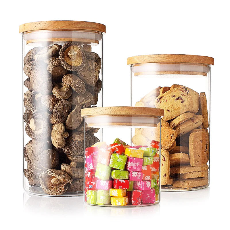 High Quality Food Grade Kitchen Glass Food Storage Jar Set with Bamboo Acacia Lid for Saffron Tea Coffee Packaging - 图片 2