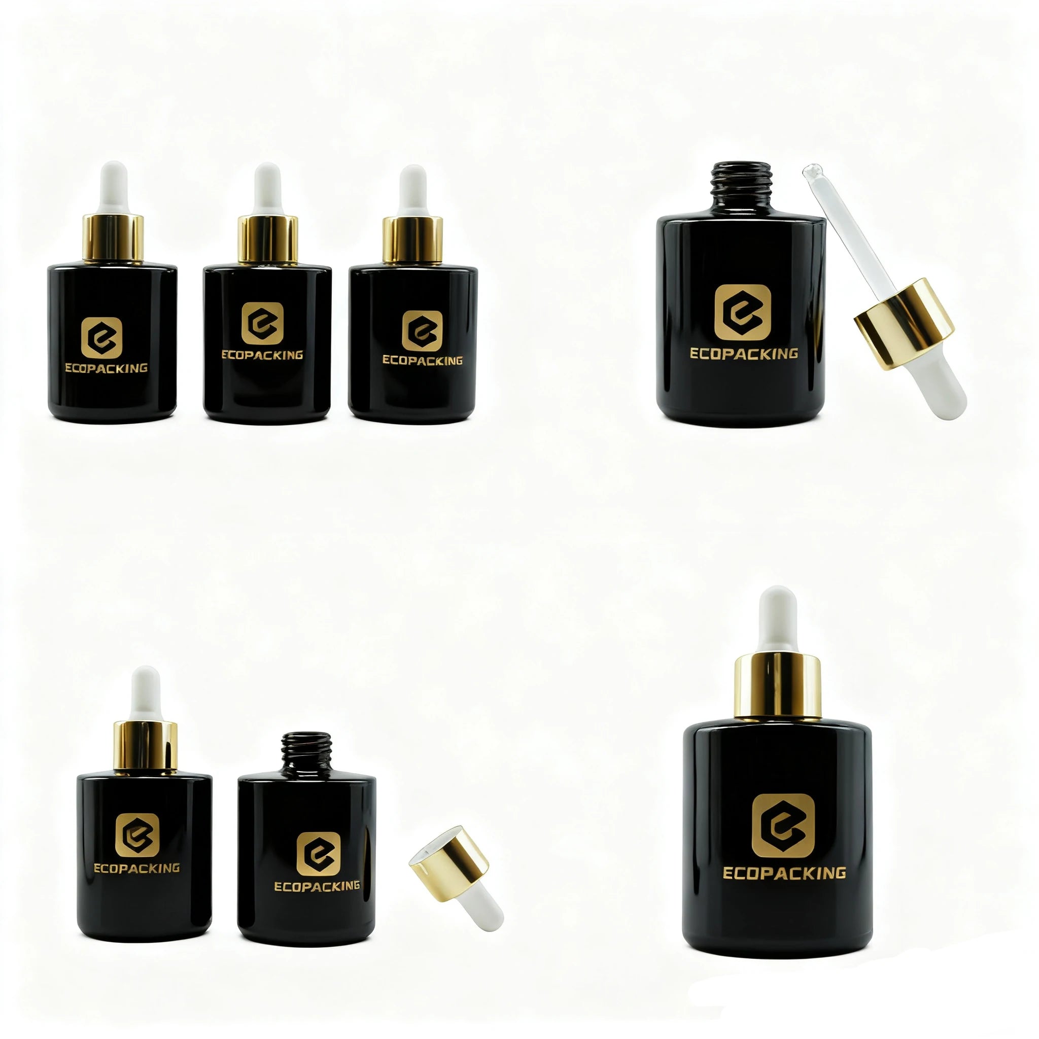 Customized 1 OZ Flat Glass Dropper Bottle Empty Skin Care Serum Oil Essential Oil Cream Eye Drop Use White - 图片 7