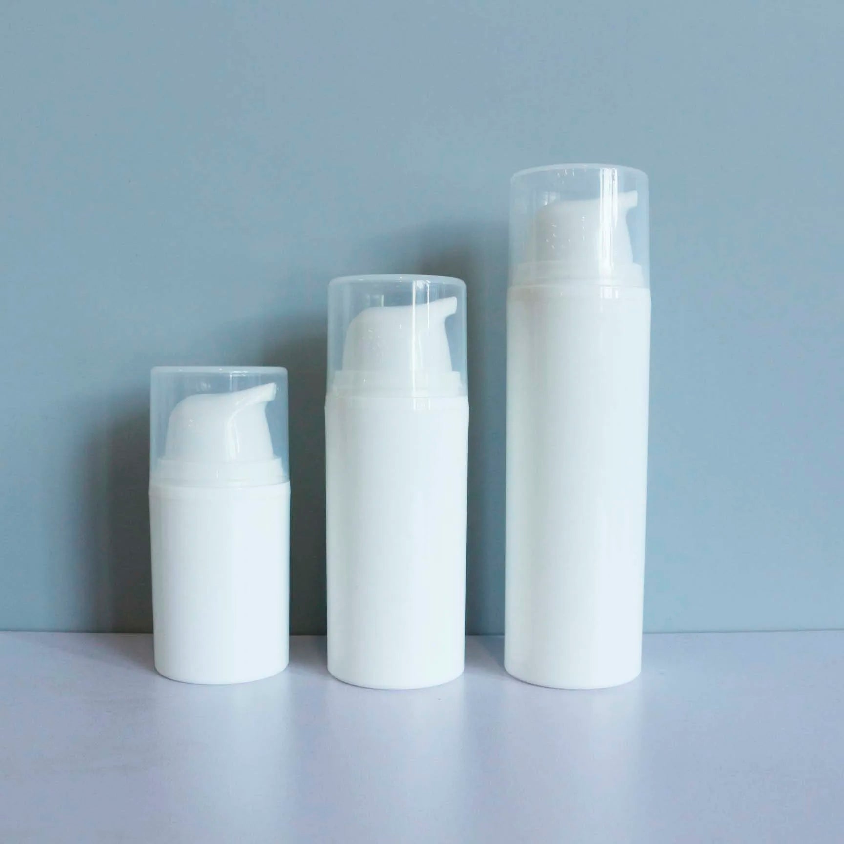 Travel-Size White Cosmetic Lotion Pump Airless Bottle 15ml 30ml 50ml Plastic Bottle for Eye Cream BB Serum Packaging