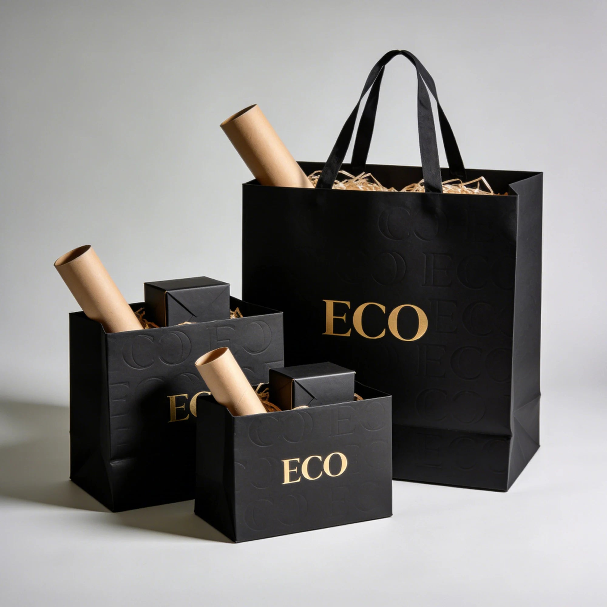 Cosmetics Clothes Packaging Paper Bag Personalized Matt Black Luxury Custom Paper Shopping Bags Embossing Process - 图片 5