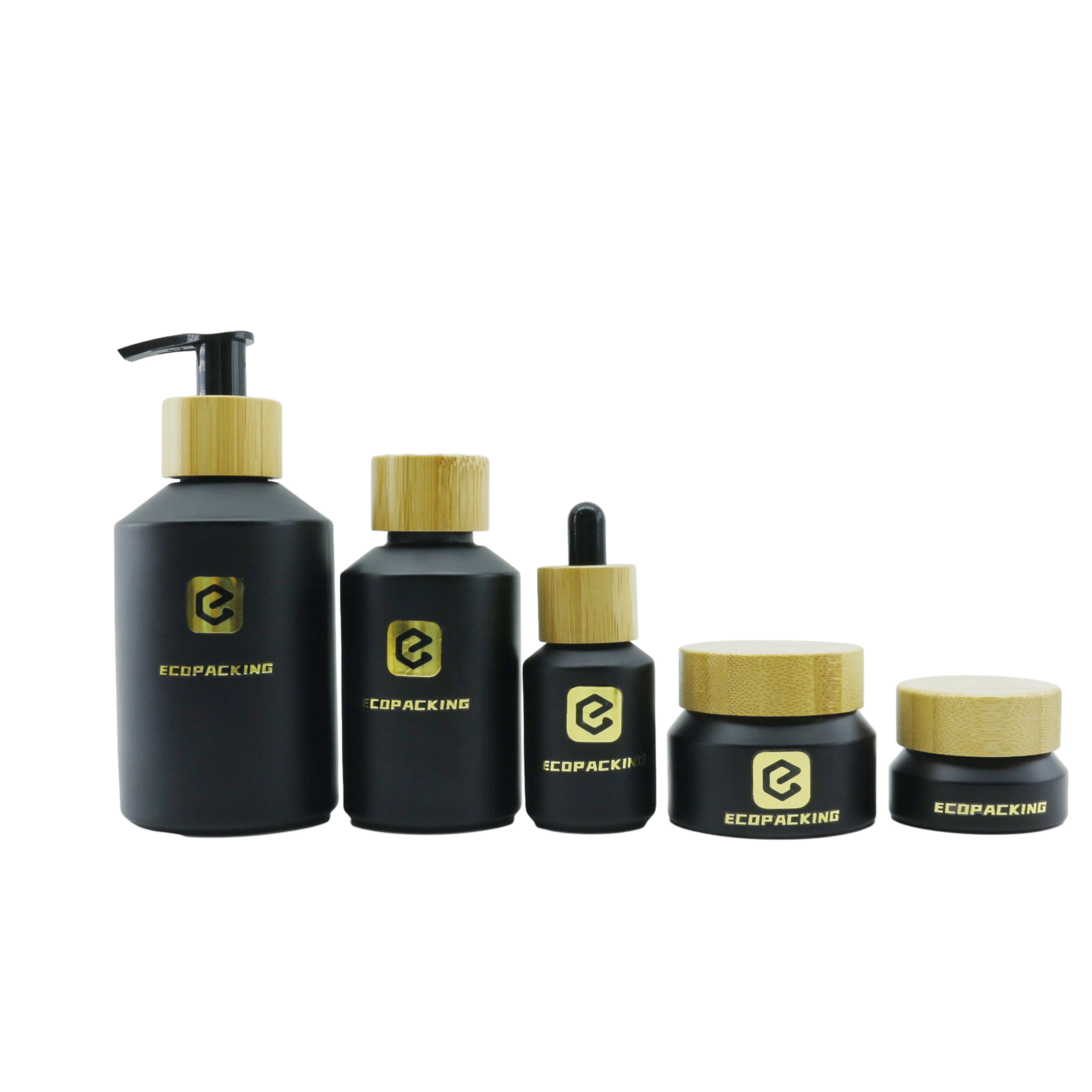 Shiny Black Glass Bottle 60 ml Glass Cosmetic Bottle 2 oz Cream Bottle with Plastic Black Pump Switch Pump External Spring Pump - 图片 4