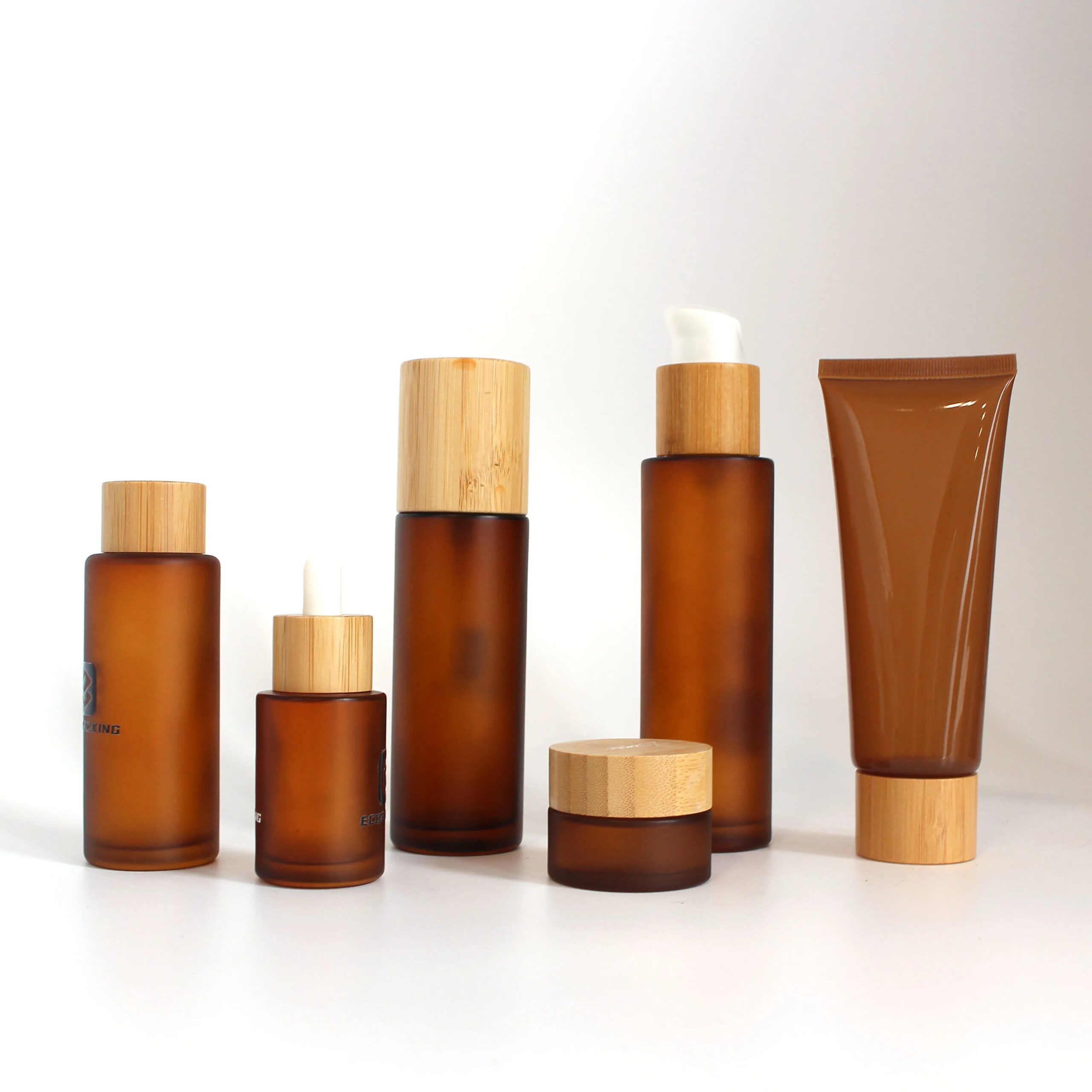 Skincare Cream Bamboo Wood Glass Cosmetic Pump Lotion Bottle Amber Glass Spray Bottles - 图片 7
