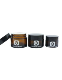 Empty Round Cosmetic Container Refillable Mini Eye Cream Face Cream Amber Glass Jar With Black Lids