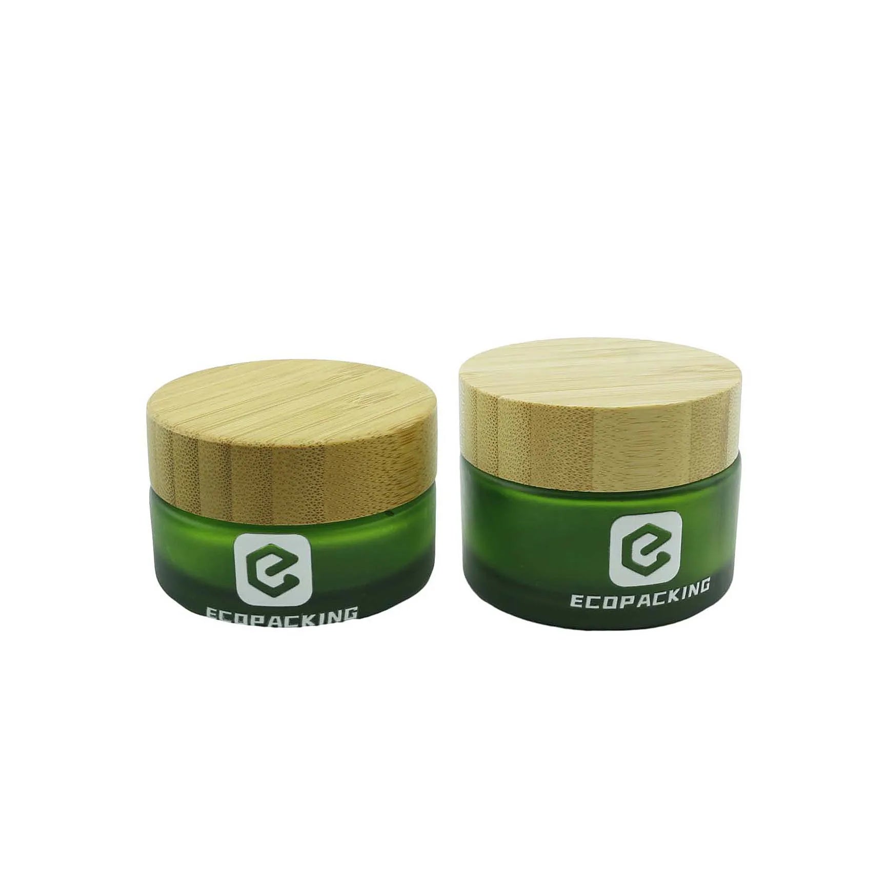 Custom Container 15g 1oz 30g 50g 100g Green Glass Jar with Bamboo Wood Lid Body Butter Face Cream Cosmetic Glass Jars - 图片 7