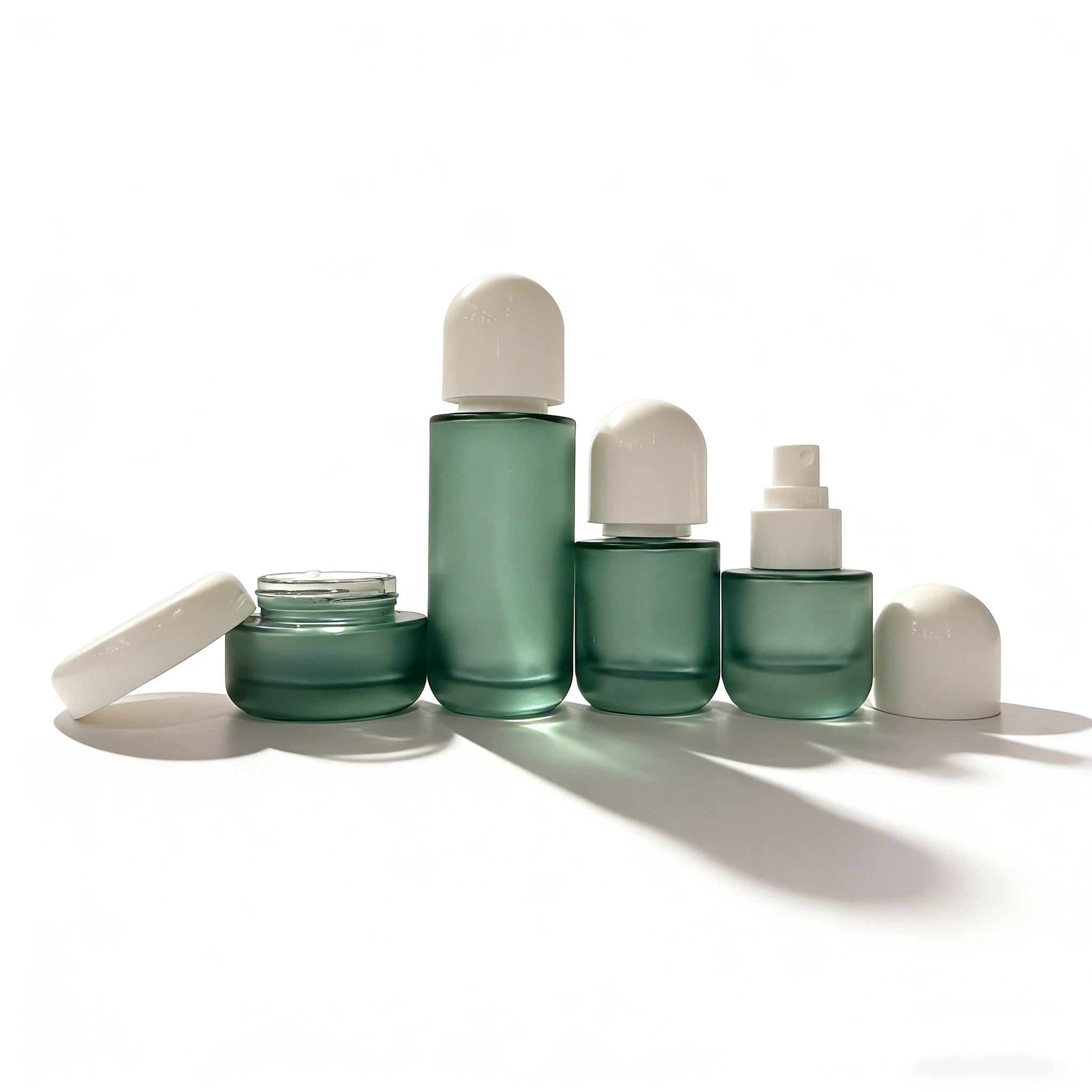 Custom 30ml 50ml 100ml 120ml 30g 50g Thickened Frosted Green Glass Face Cream Jars Skin Care Serum Spray Bottles Set - 图片 5