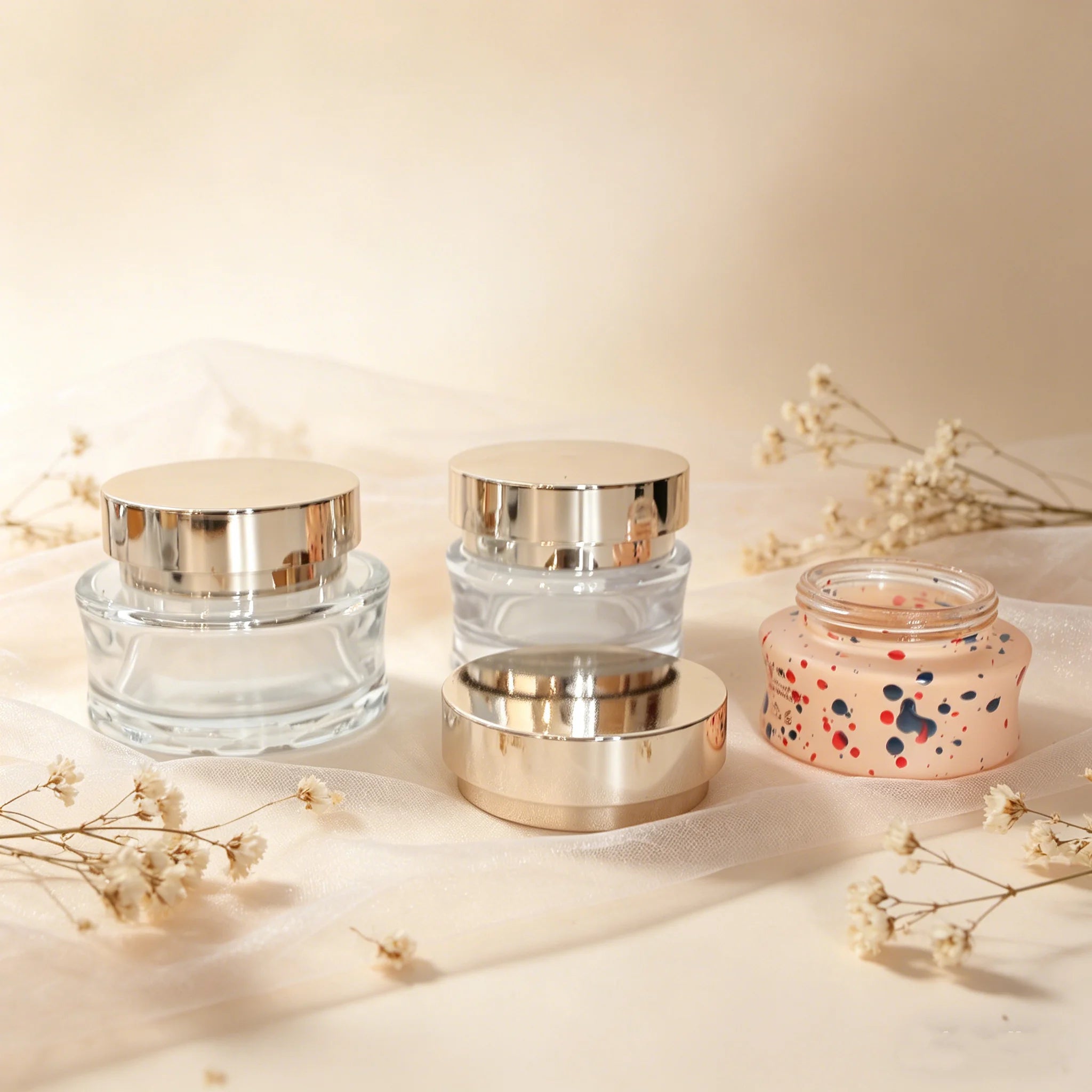 Luxury Curved Glass Bottle & Jar Set, Gold Cap Thick Base 30/50/100/120ml Skincare Packaging Wholesale - 图片 5