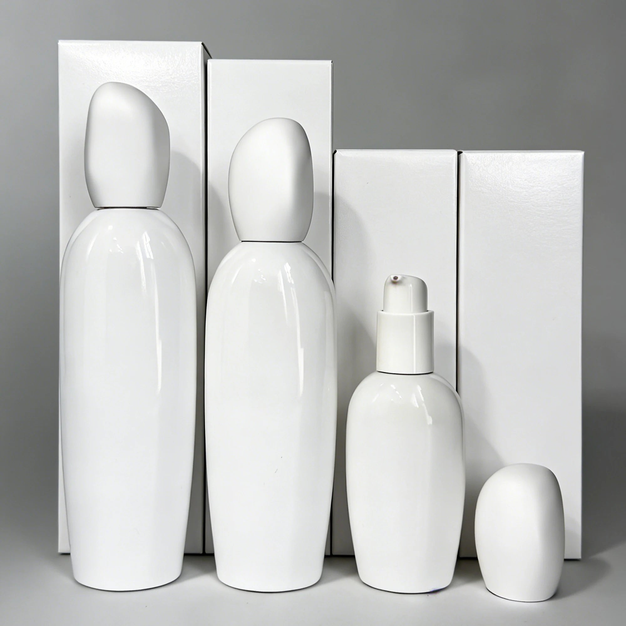 Minimalist Design Glossy White Glass Lotion Bottles with Pump Spray for Face Cream Perfume Packaging Custom Logo Wholesale 888J - 图片 2